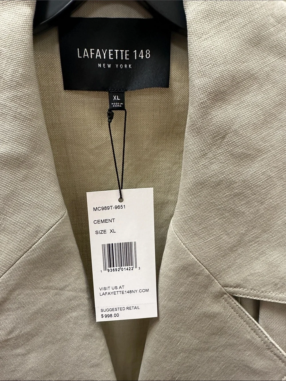 Lafayette 148 New York Stone-Light Taupe Longline Trench Coat